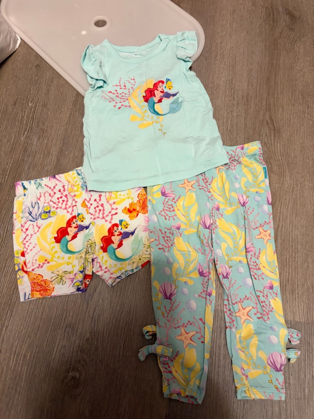 Posh Peanut Disney ariel shirt, bike shorts, bow leggings 6-12months